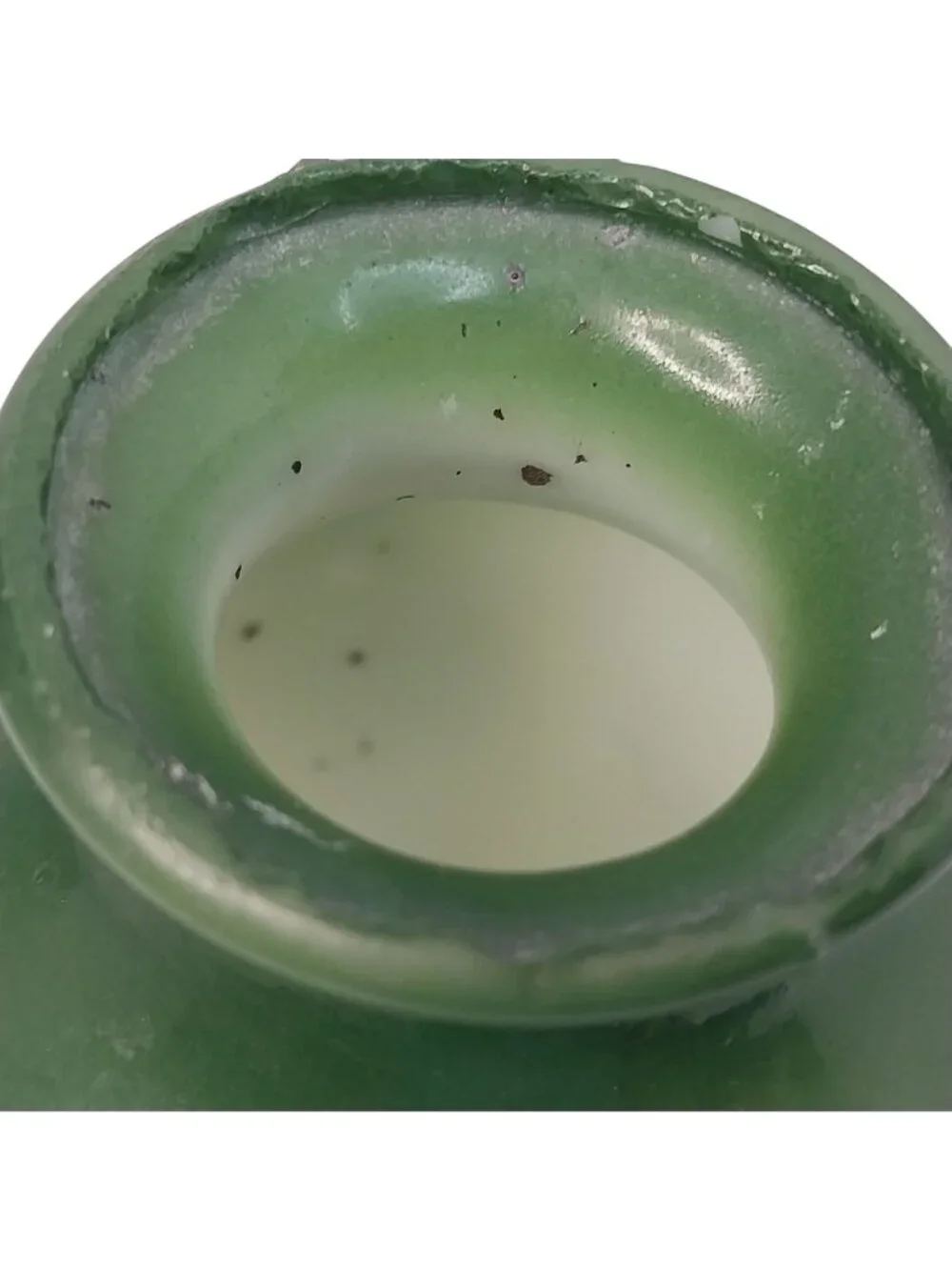 Antique Victorian Hand-Painted Green & White Milk Glass Vase With Red Rose